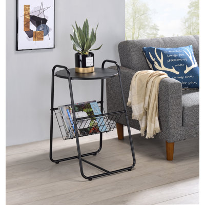Coto Magazine Side Round Table, End Table with Magazine Holder for Living