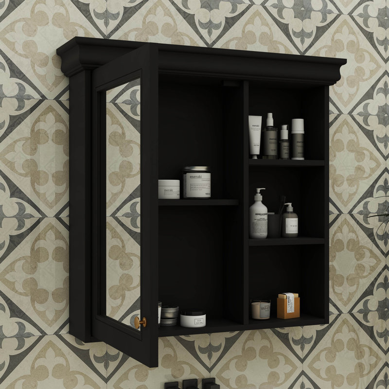 Armoire à pharmacie moderne avec miroir, armoire murale 30 po x 28 po avec rangement et étagères ouvertes Modern, Noir