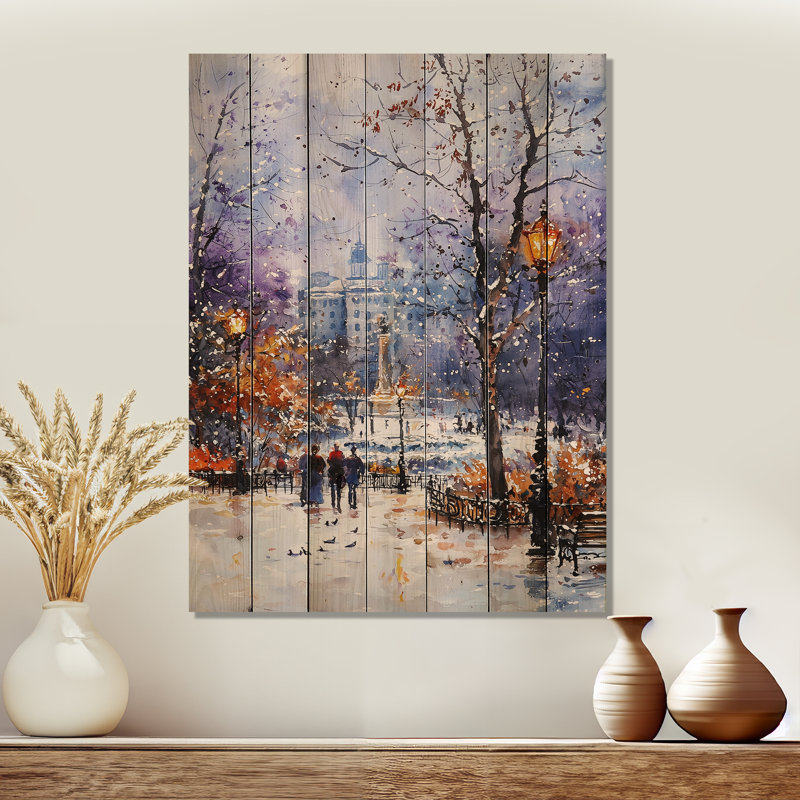Aquarelle Ottawa Park II - reproduction traditionnelle de bois orange sur bois de pin naturel, H 20 po x l 10 po