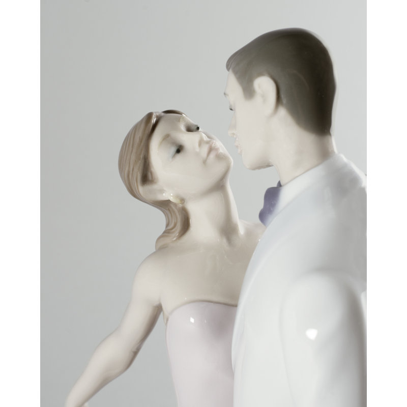 Elegant Porcelain Anniversary Couple Figurine in Pink and White