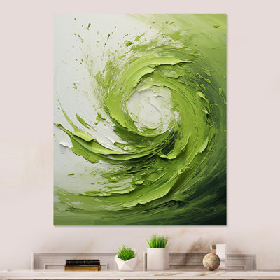 «Green and White Whsipering Abstract Spiral II», art mural spirales abstraites en métal