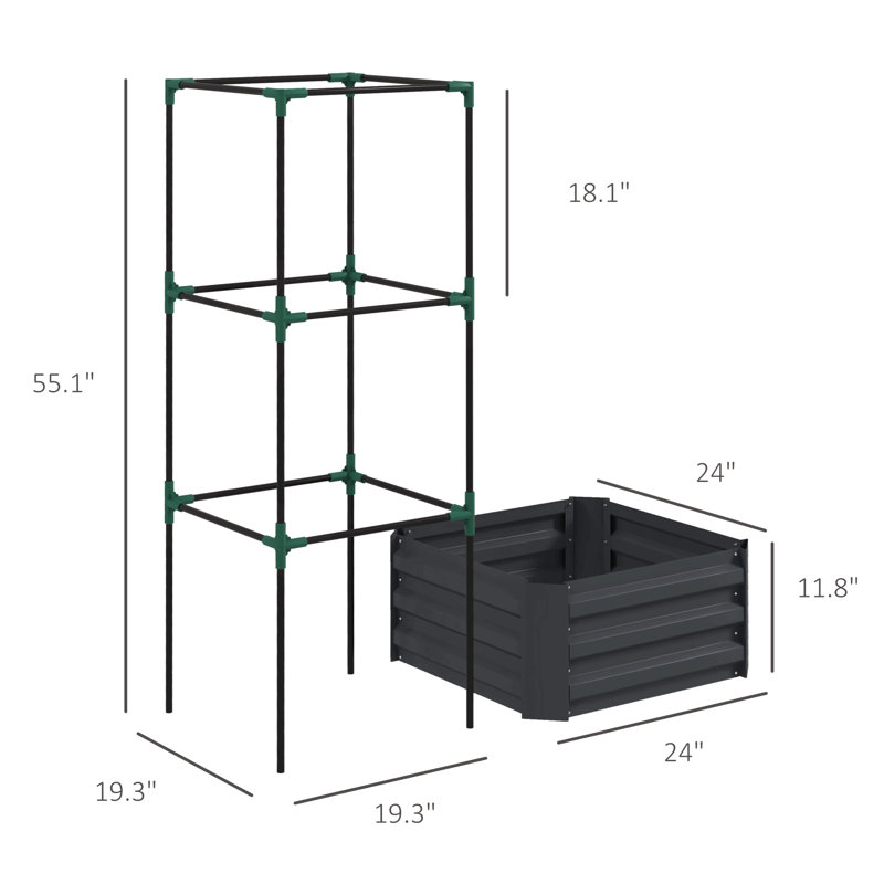 Garden Bed,Galvanized Planter Box,Raised Garden Bed With Cage For Climbing Vines, Gris foncé