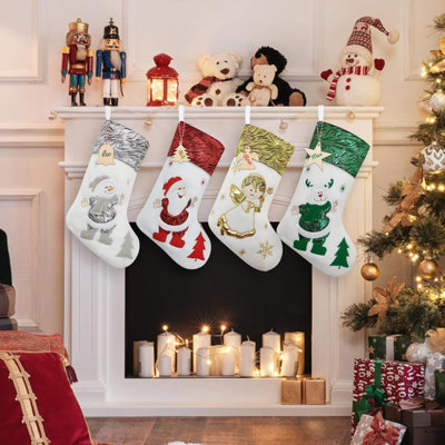 Bas de Noël personnalisés - 18,5 pouces de grands bas de Noël avec des étiquettes de noms suspendues en bois bricolage - paquet de 4 bas de Noël blancs pour manteau de Noël