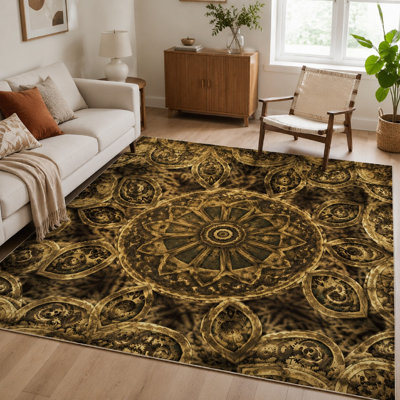 1 tapis rétro Mandala - motif floral complexe, esthétique Steampunk, durable et facile d'entretien, tapis de grande surface, envers antidérapant, idéal pour le salon, la chambre à coucher et la décoration intérieure