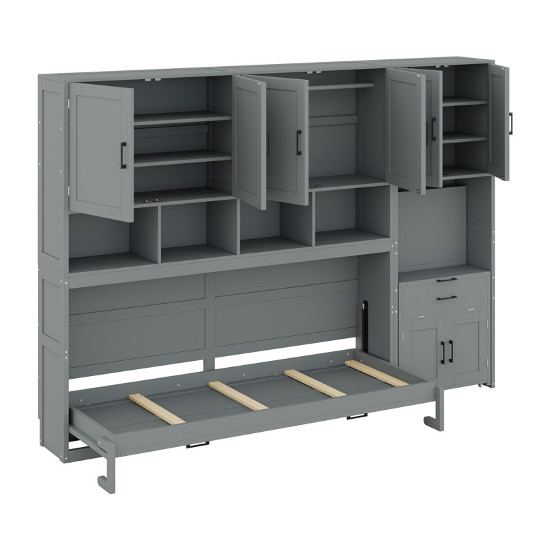 Lit escamotable mural avec placard et bureau Murphy, Gris