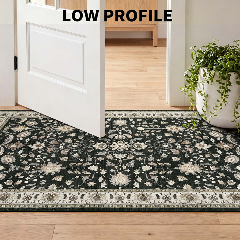 Tapis floral rétro vieilli, Dark grey, 9 x 12 pi