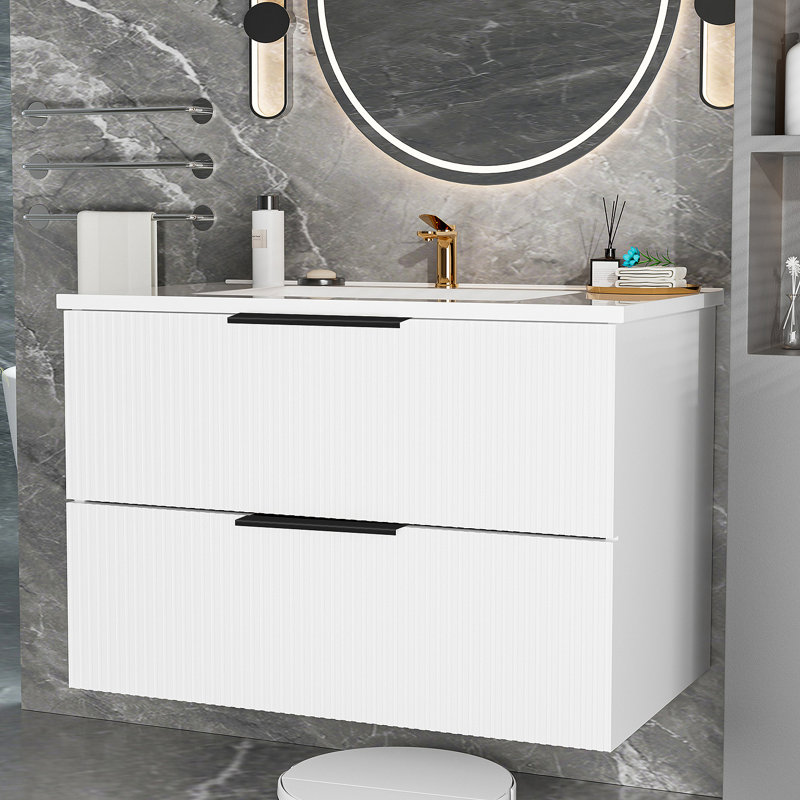 Meuble-lavabo de salle de bain 30 po avec lavabo en céramique - meuble-lavabo flottant mural blanc