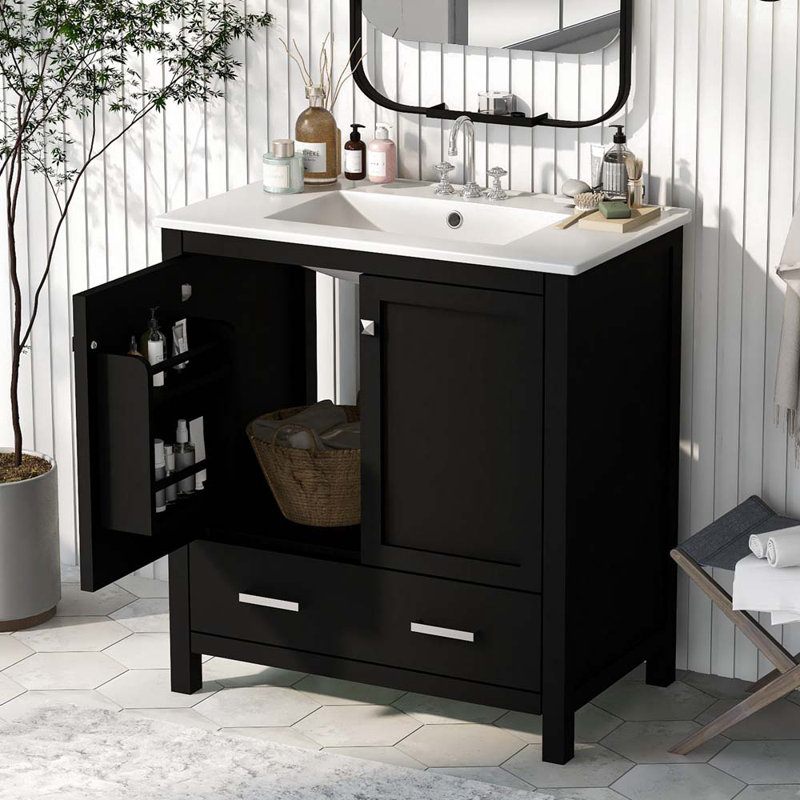 Meuble-lavabo noir 30 po avec lavabo simple, Noir