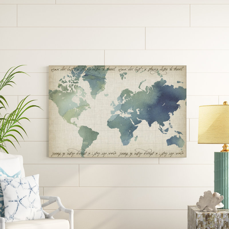 Carte du monde aquarelle, H 32 po x l 48 po x P 1,25 po