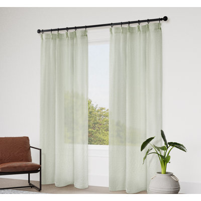 Panneau de rideau simple semi-transparent à plis pincés avec anneaux et pinces inclus