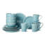 Service de table en grès 16 pièces Coastline Blue, service pour 4 avec coquillages côtiers en relief et étoile de mer, vaisselle bleu marine durable pour une vie côtière détendue, repas quotidiens et repas maison de plage