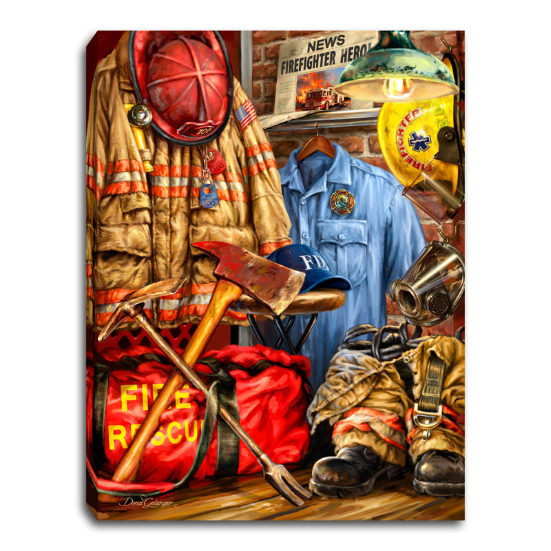 Firefighter 8x6 Mini Lighted Easel Back Canvas