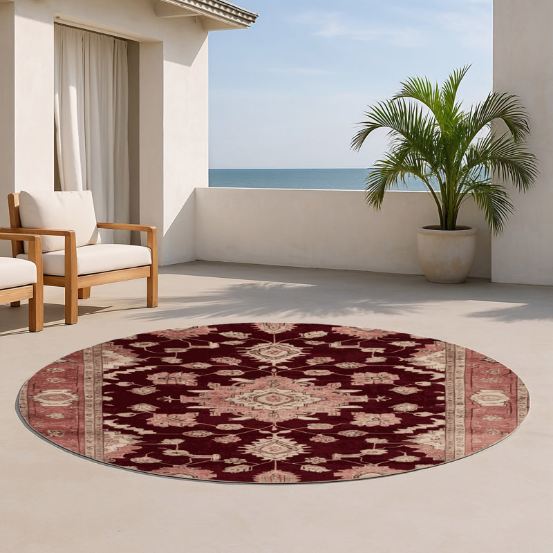 Tapis intérieur et extérieur brun Overdyed, Rond 5 pi