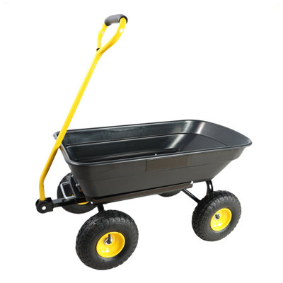 Folding Car Poly Garden Dump Truck With Steel Frame, 10 Inches. Pneumatic Tire, 300 Lb Capacity Body 55L