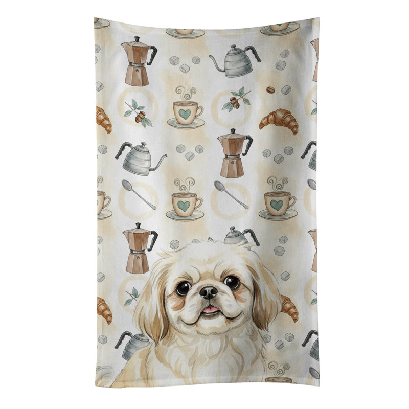 Cream Pekingese Coffee Bar Kitchen Towel, Cream Pekingese