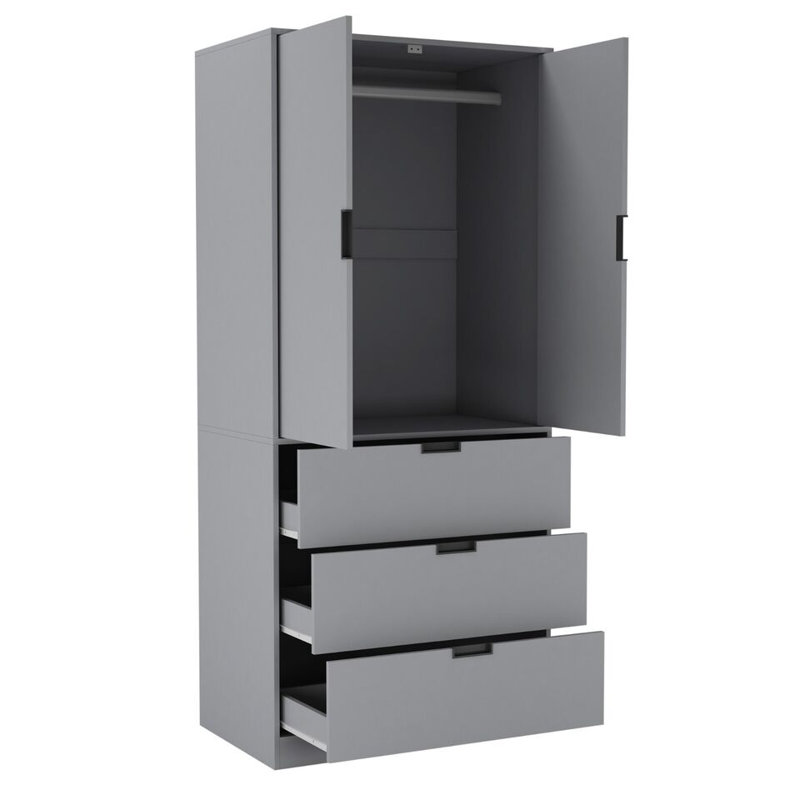 Stephy Solid Wood Wardrobe, Gray