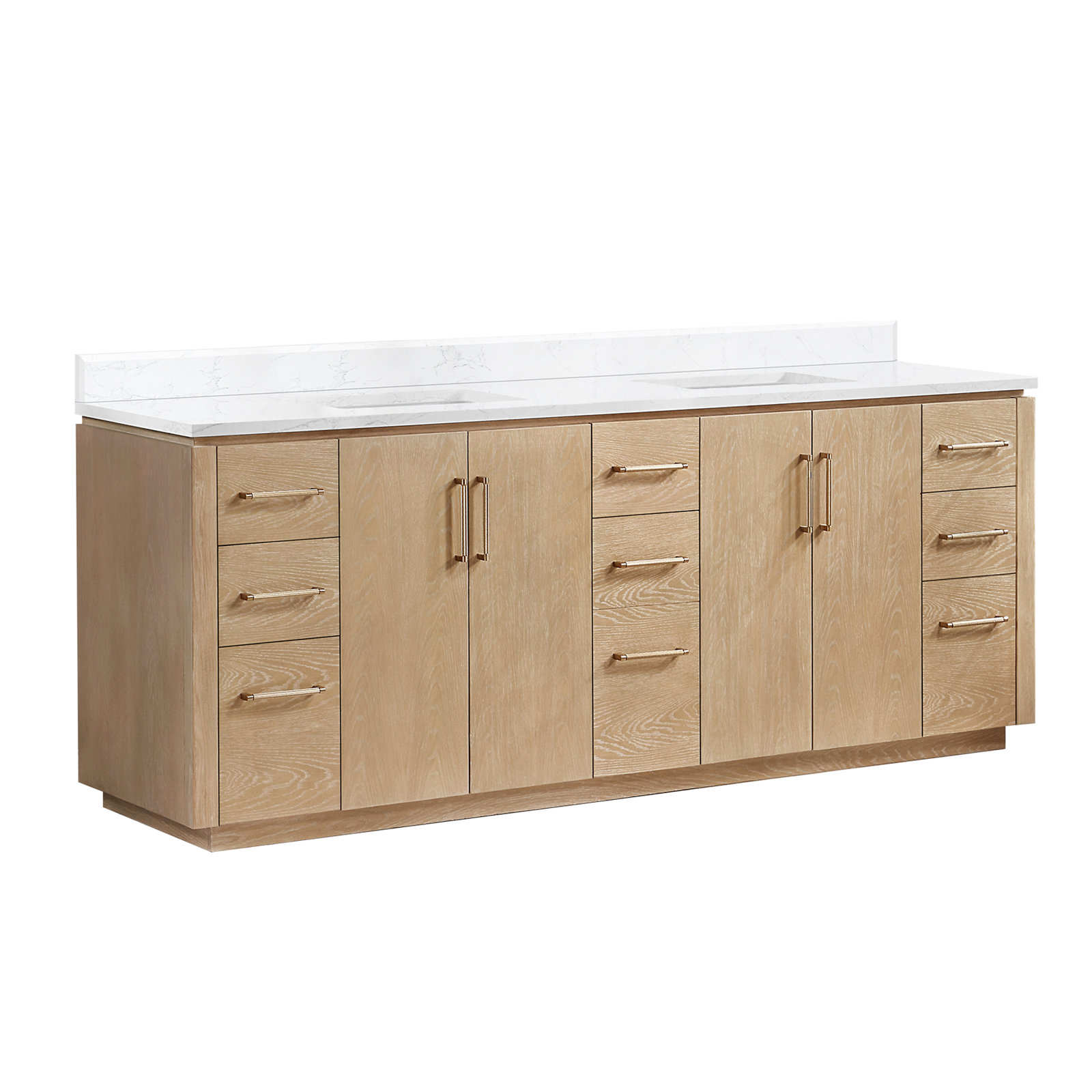 Cloverfield 84'' Double Bathroom Vanity, Gold, Washed Ash Gray