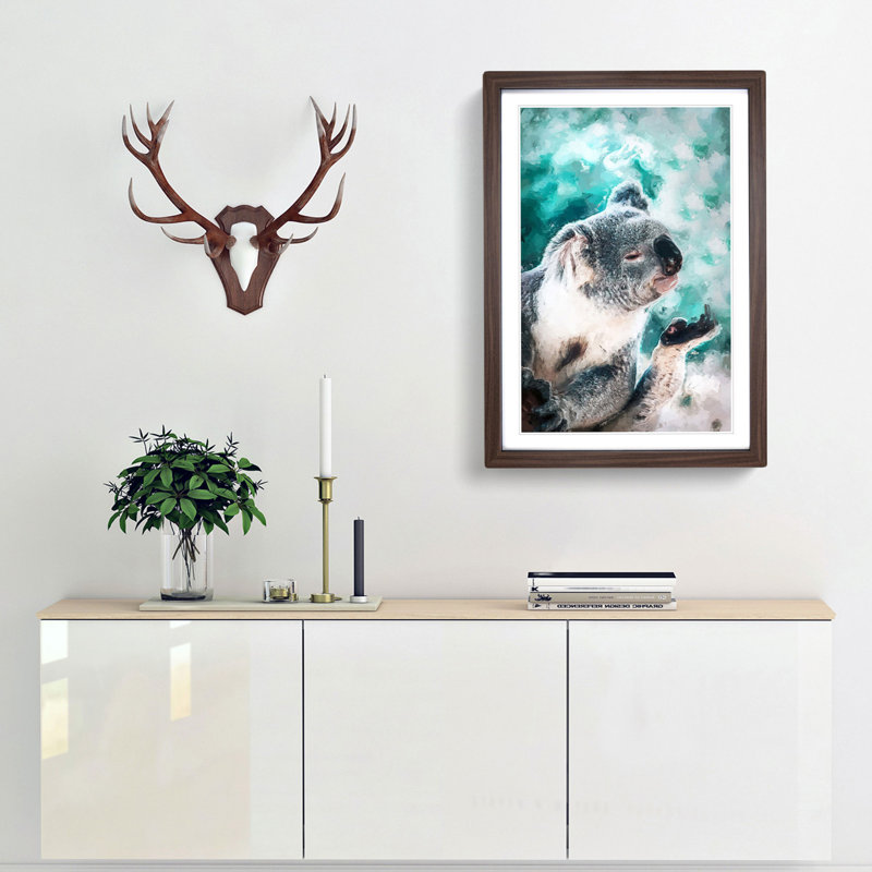 Cute Koala Bear in Abstract - Picture Frame Graphic Art Print, Walnut Framed, 87cm H x 62cm W x 2cm D