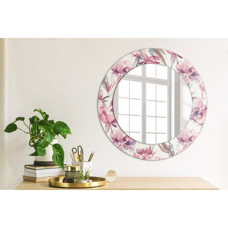 Huldar Glass Flat Wall Mirror, Purple Peonies Flowers, 50cm H x 50cm W