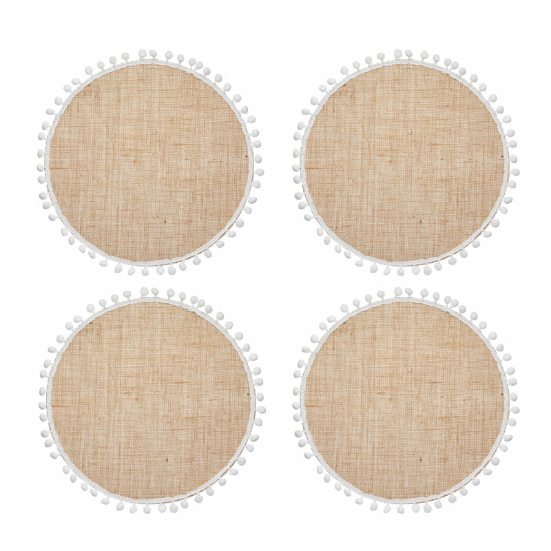 Natural Elements Woven Hessian Placemats with Pom Pom Decorations