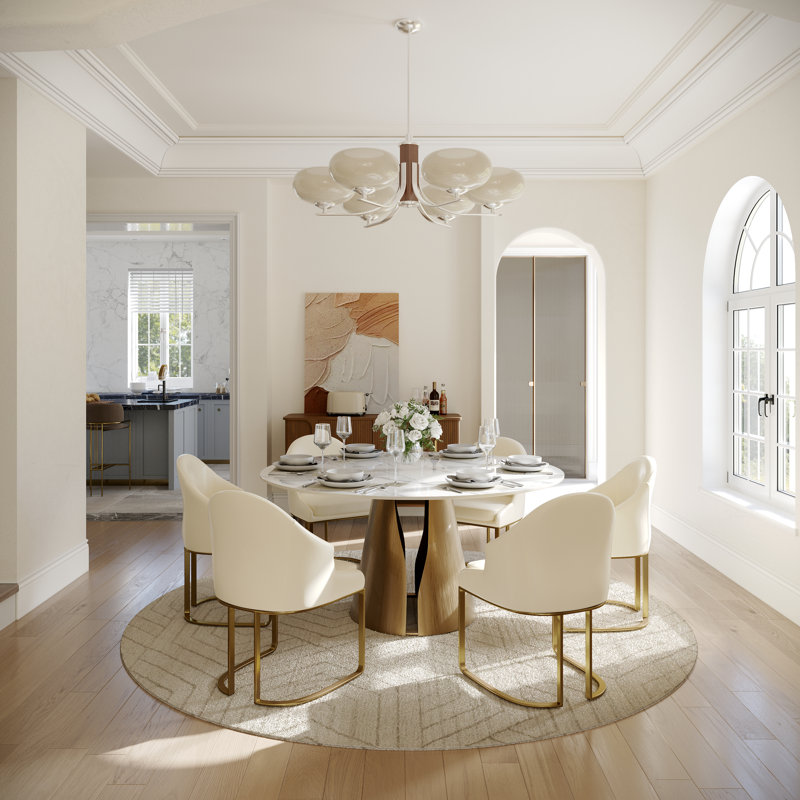  5/7 Pieces Modern Dining Room Sets, Pre-Assembly Round Dining Table Sets , Sintered Stone Tabletop Kitchen Dining Table Set With PU Upholstered Chairs