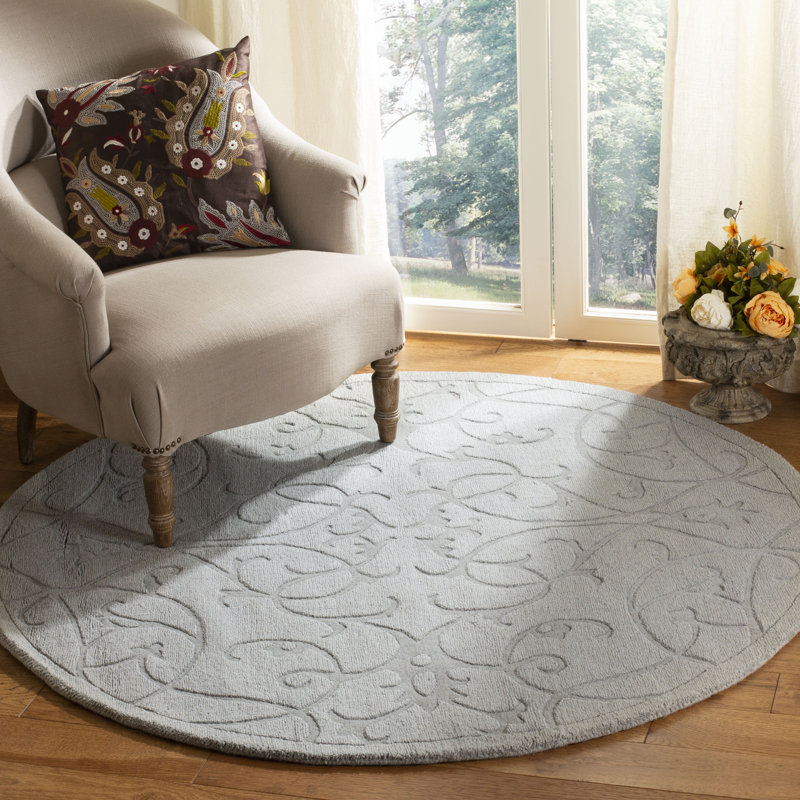 Soukup Hand Loomed Wool Floral Rug, Round 5'