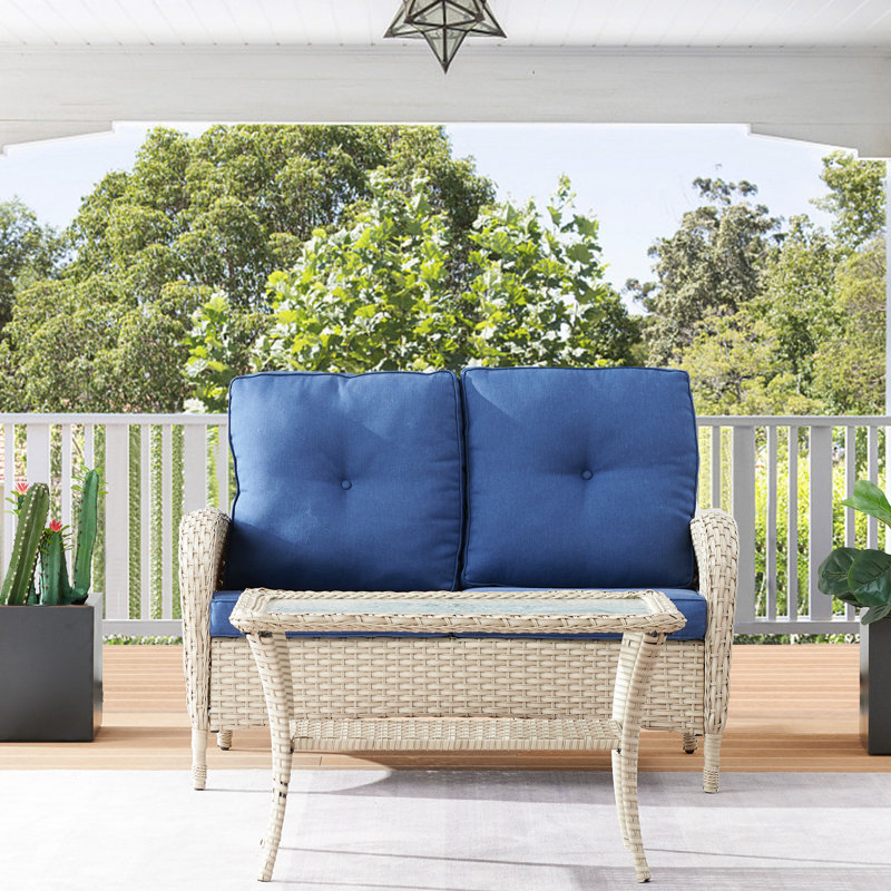 2 - Person Patio Conversation Set with Cushions, Navy, Light Grey