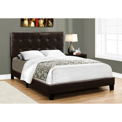Élégant lit de chambre à coucher avec tête de lit tapissier brun foncé