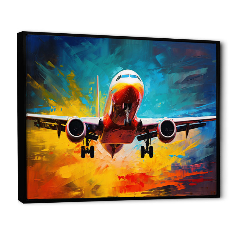 Avion énergique de départ sur toile, H 12 po x l 20 po x P 1 po, Cadre flottant noir