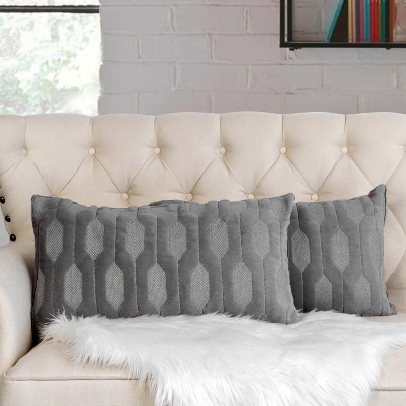 Housses de coussin en fausse fourrure Tatami, Gris anthracite