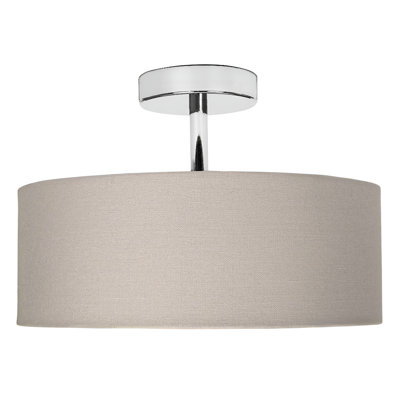 Grey Linen Semi Flush Ceiling Light with Chrome Base and White Diffuser By 17 Stories