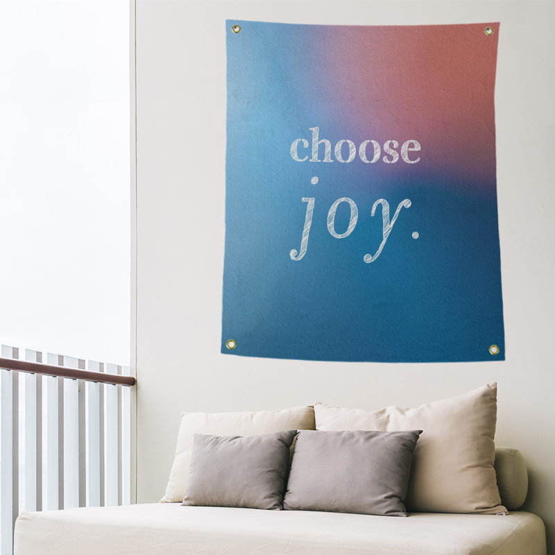 Tapisserie de polyester, choisir la joie citation, H 80 po x l 59 po, Bleu / Rose