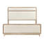 Grand lit, revêtement en chenille beige, finition naturelle, élégance moderne, cadre de lit en bois, tête de lit et sommier tapissier requis, nécessaire