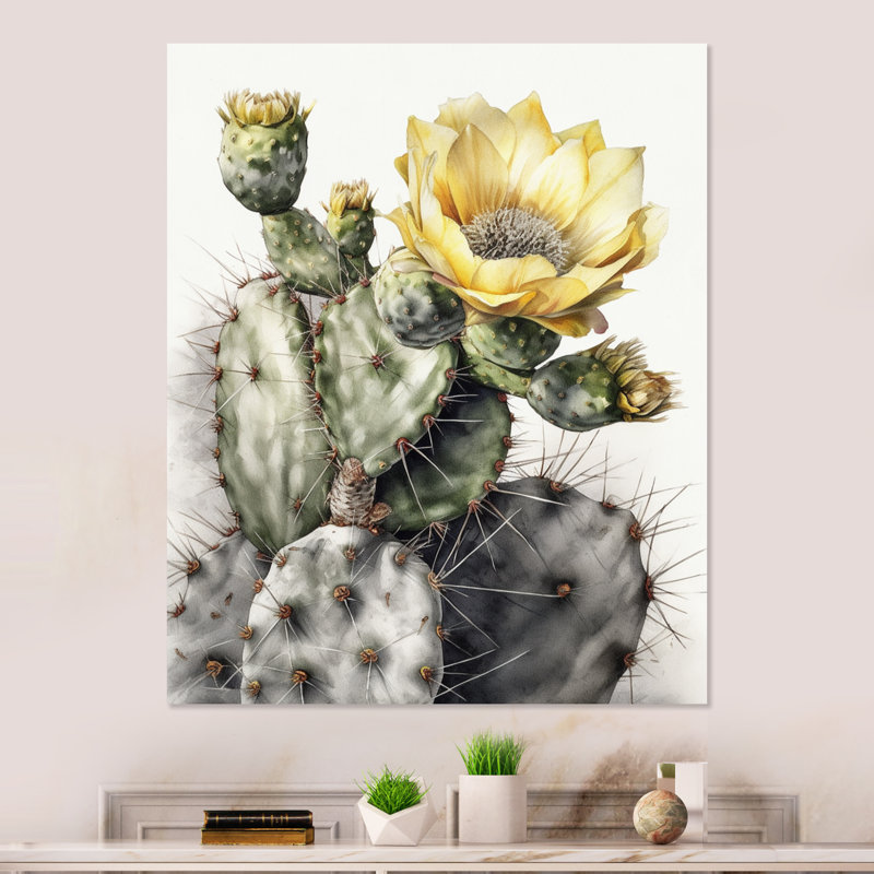 Décoration murale en métal jaune et vert Cactus II, H 40 po x l 30 po x P 1 po