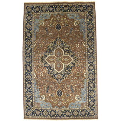 Traditional Indo Heriz Serapi Oriental Area Rug in Rust/Navy/Green