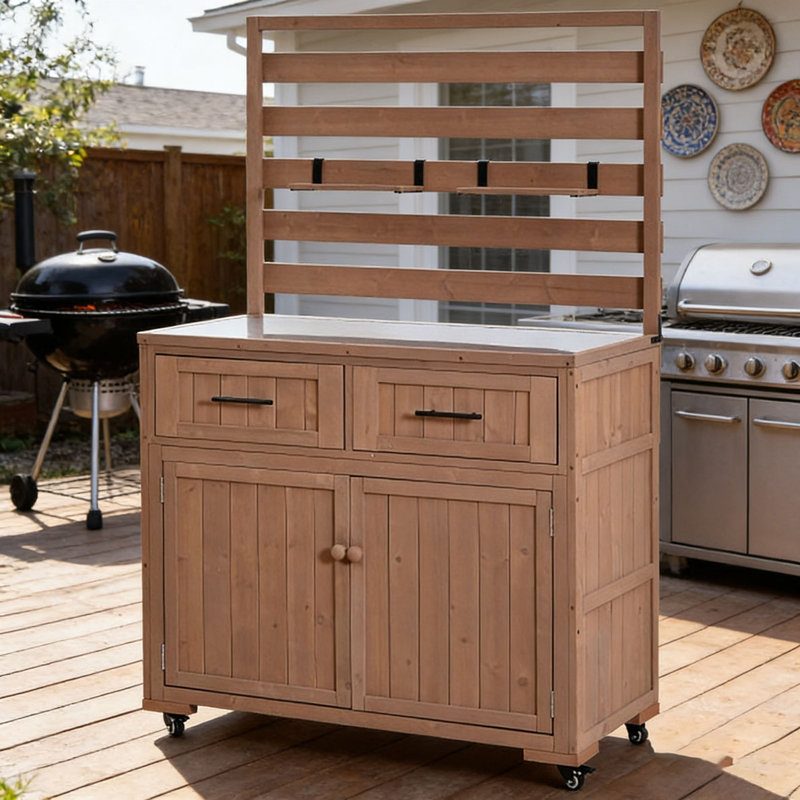 Chariot de cuisine en bois massif 64,9 po H, Brun