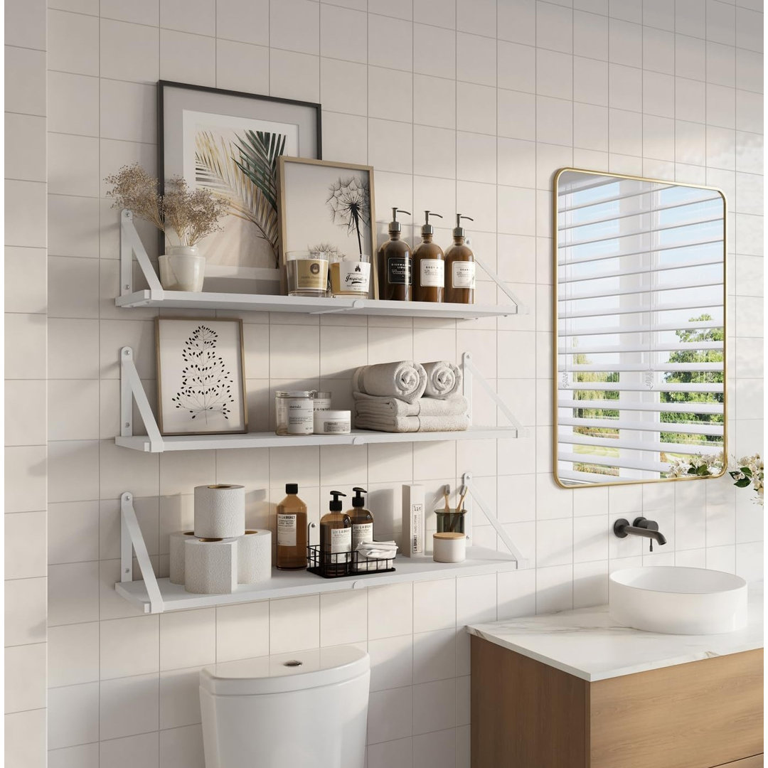 3 Pack 80cm Rustic Floating Wall Shelves with Metal Brackets