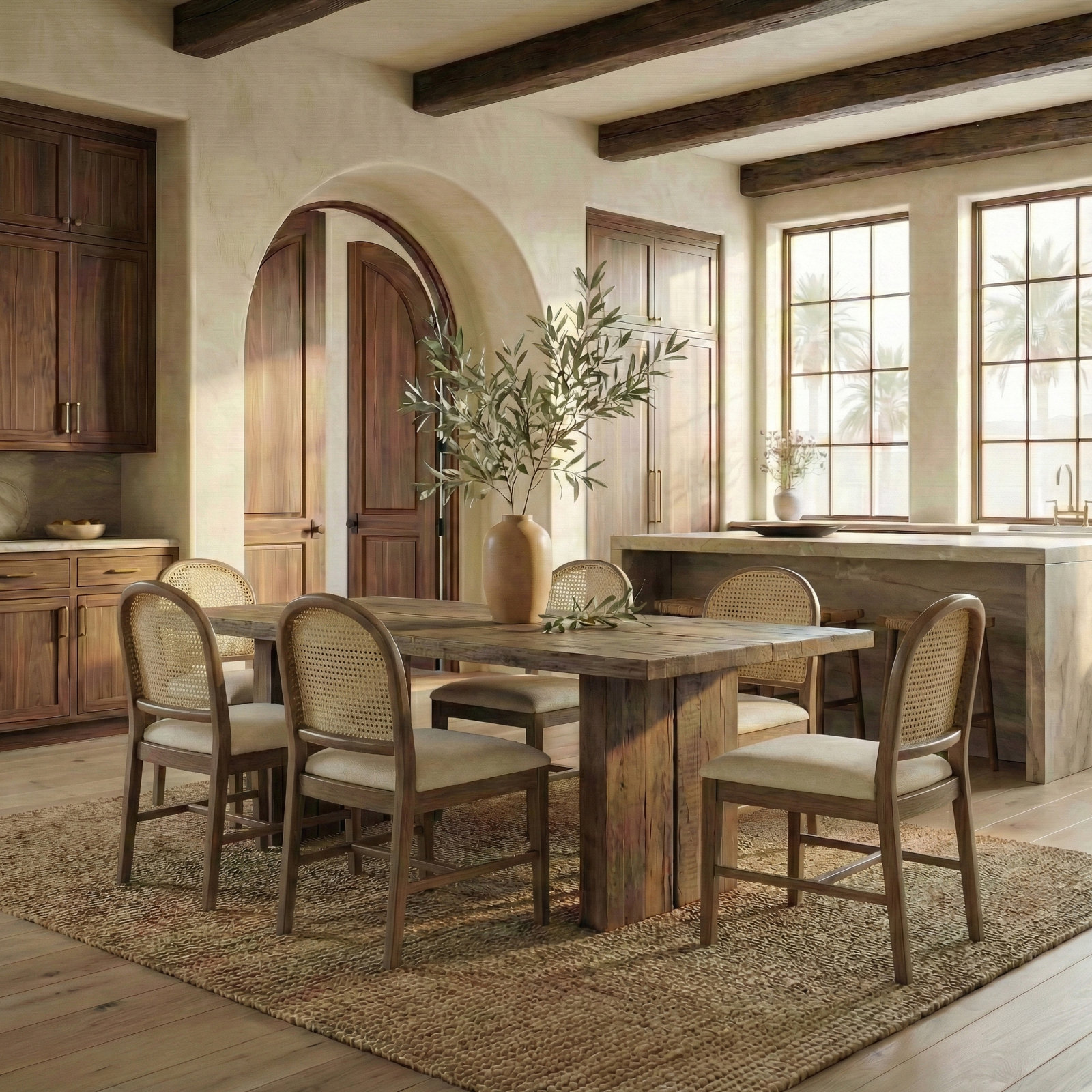 Ottavia Rattan And Leather Dining Chair, Natural Leather, Natural