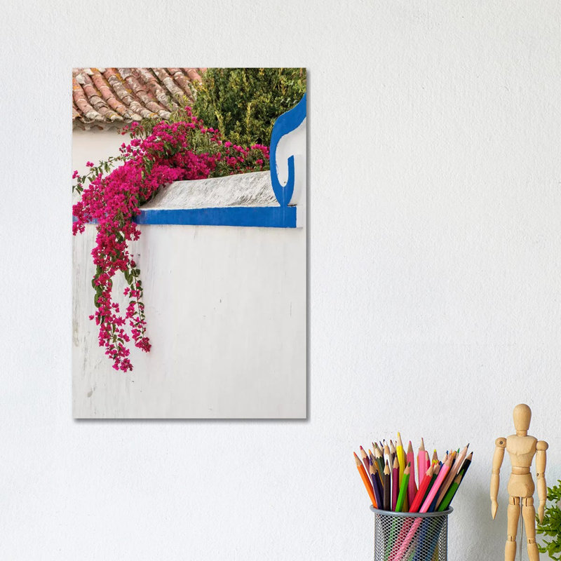 Beautiful Bougainvillea Blooming In Town IV, Portugal, Obidos, Portugal 1 Piece Wrapped Canvas Wall Art