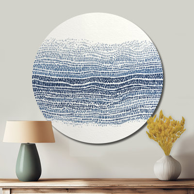 Bleu et beige algue océanique - art mural rond en métal minimalisme côtier