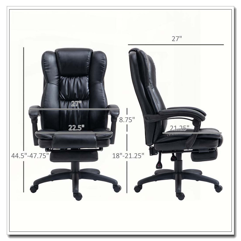 Fauteuil de bureau à haut dossier avec vibration à 6 points, 5 modes, fauteuil de direction, fauteuil pivotant en cuir PU avec dossier inclinable et repose-pieds rétractable, noir