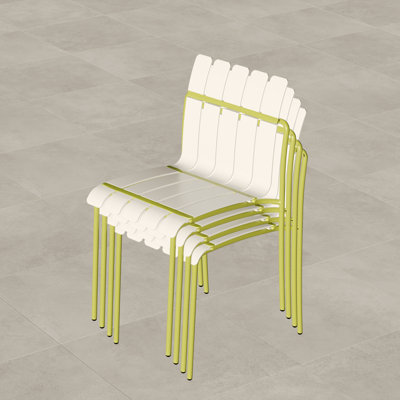 4-Pack Modern Striped Color Block Chairs - Waterproof PP Seat & Sturdy Metal Legs, Indoor/Outdoor Dining Set For Patio, Balcony, Café