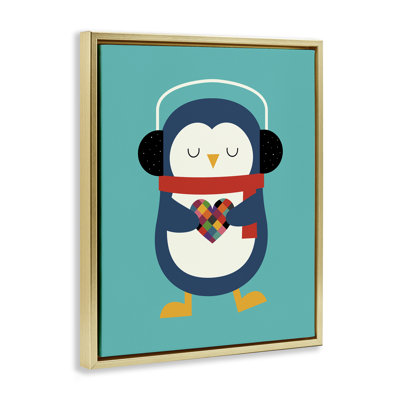 Art mural sur toile flottant, "Pingouin avec cœur géométrique", design par Andy Westface