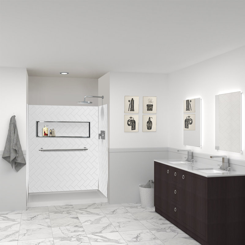 Paroi de douche à trois panneaux H 72 po x P 36 po Prodigy, Blanc