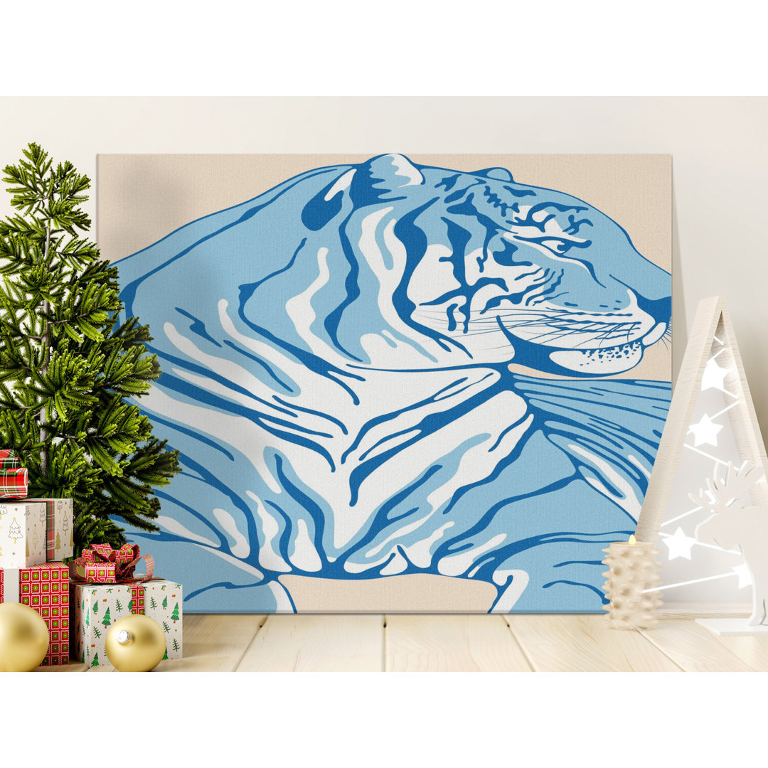 Modern Blue Tiger Canvas Wall Art, Stylized Big Cat Print Decor for Living Room, Unique Animal Lover Gift, Artistic Home Decor Canvas