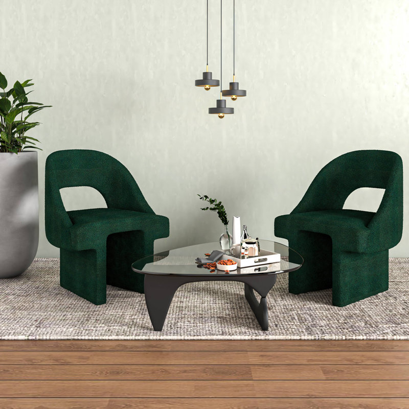 Fauteuil décoratif à dossier ouvert et courbé Dibri, Green Bouclé