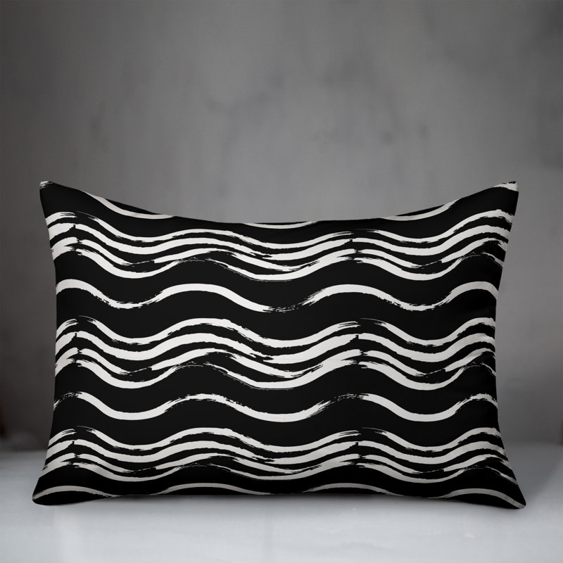 Coussin extérieur Black Waves, H 14 po x l 20 po, Noir