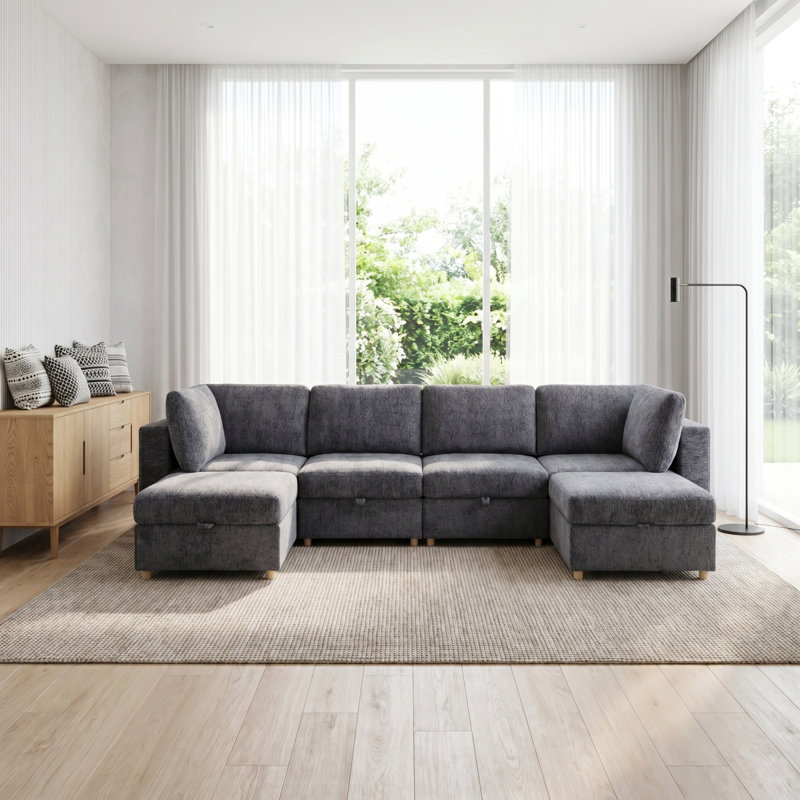 Canapé modulaire modulaire, canapé convertible avec rangement, ensemble de canapés en tissu pliant multifonctionnel, canapé 6 places (gris)