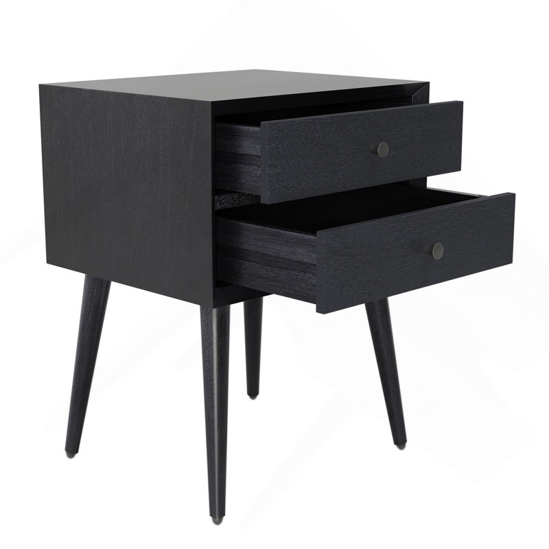 Table de chevet avec 2 tiroirs, noir