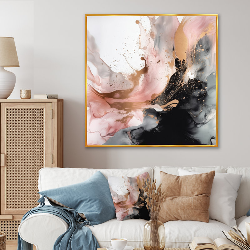 Texture de marbre rose doré IV - impression sur toile de marbre abstrait, H 30 po x l 30 po x P 1 po